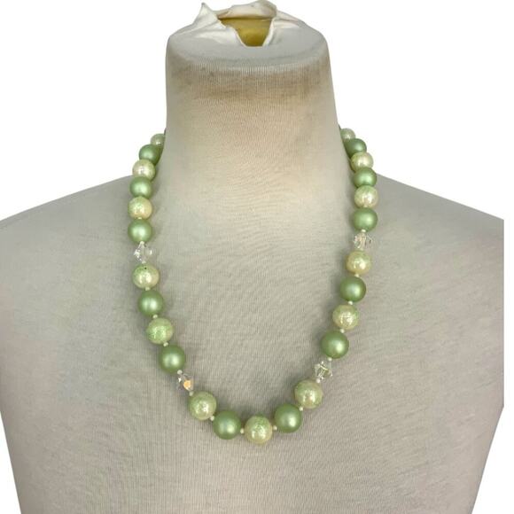 Vintage Round Sea Foam Green & Iridescent Beaded Necklace - Picture 1 of 7